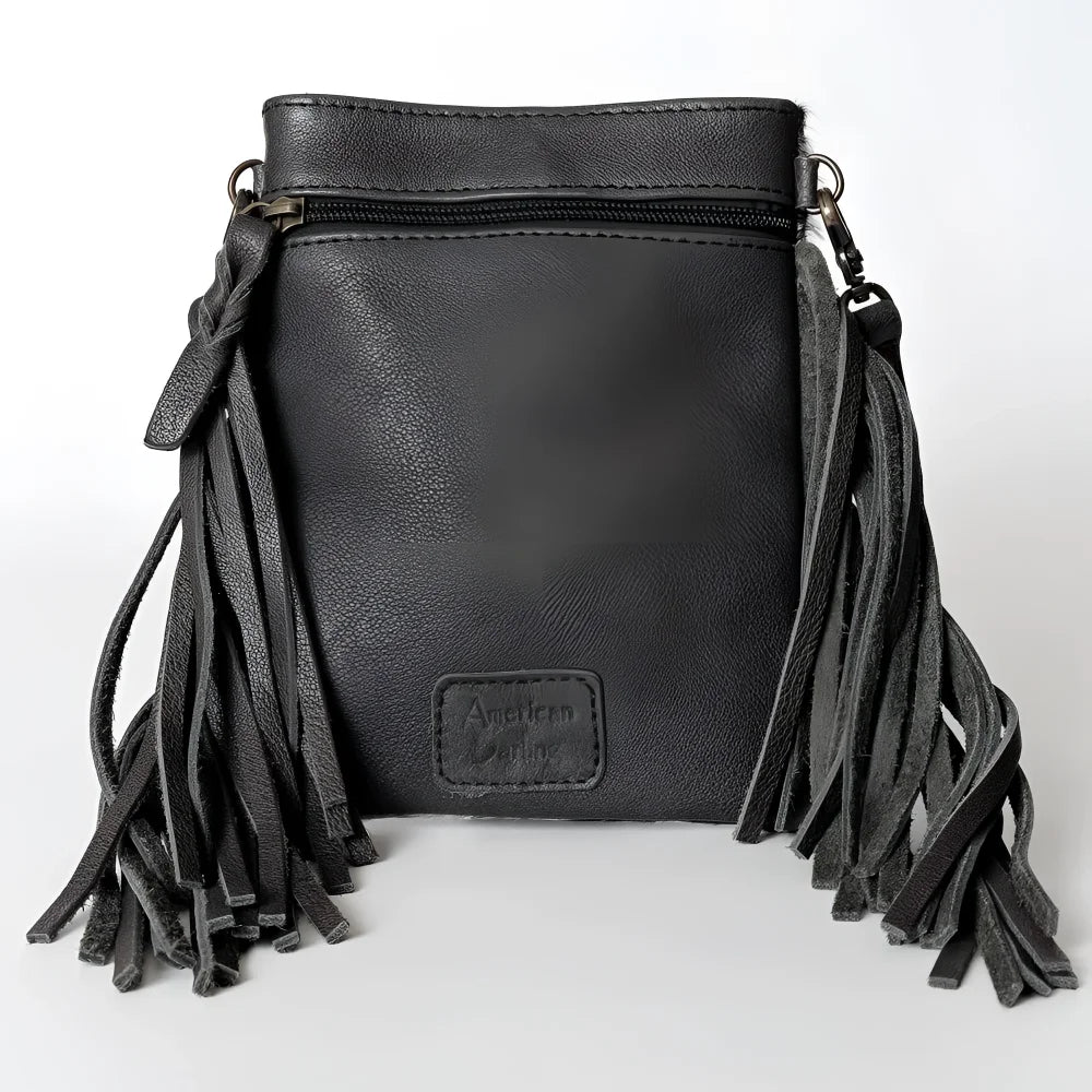 Black genuine leather Chaps crossbody bag with fringed tassels, Canada