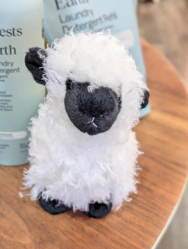 Adorable shilo the mini sheep soft toy with fluffy white plush and black felt ears nose and feet