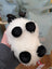 Adorable fluffy white plush mini sheep phone case with black patches on ears eyes and feet