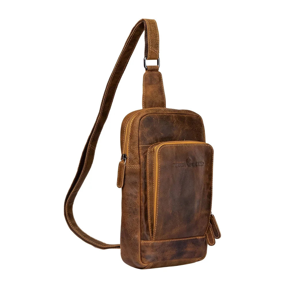 Brown leather crossbody Hamilton GW6806 with tan stitching