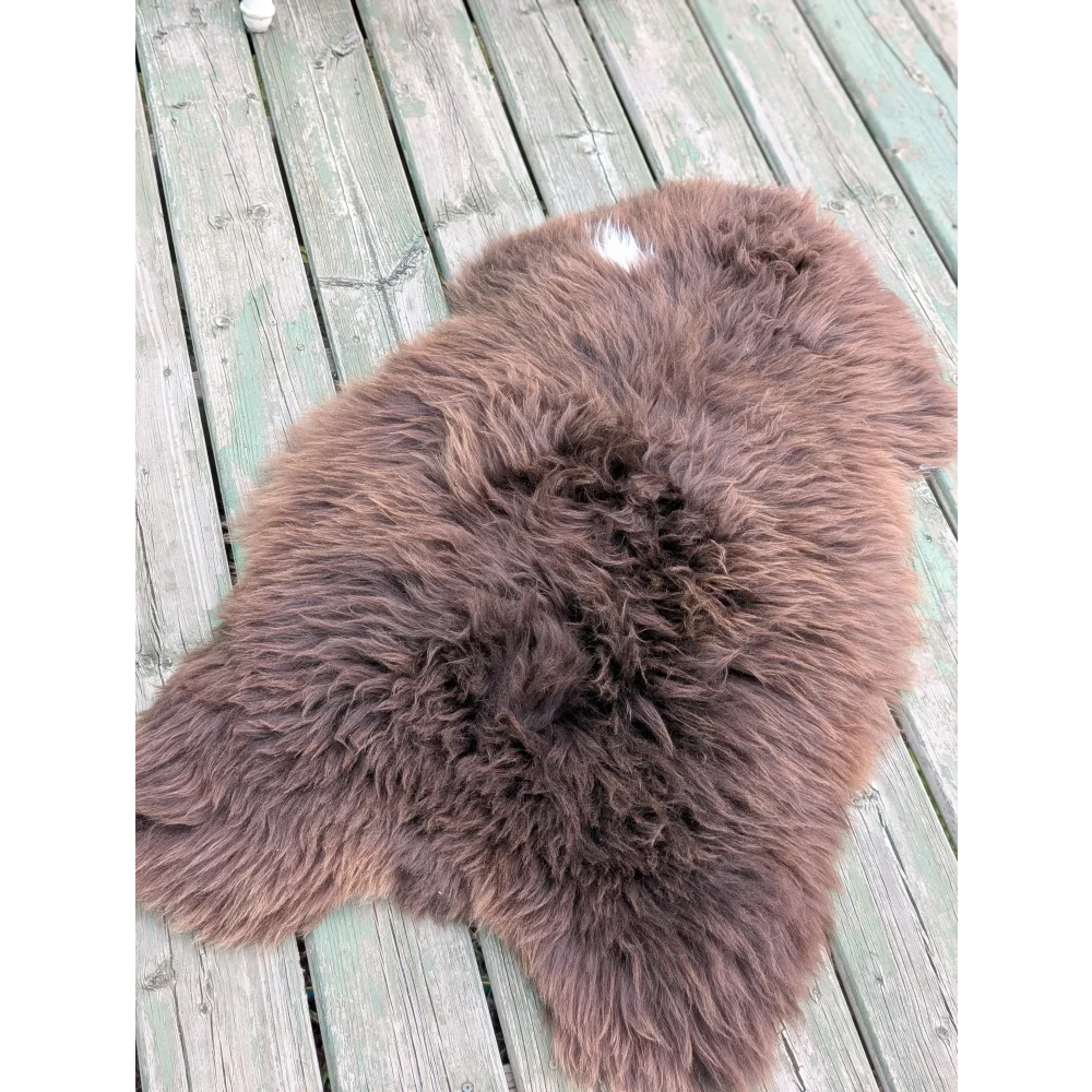 Rare British sheepskin rug 43x26 natural brown wool texture