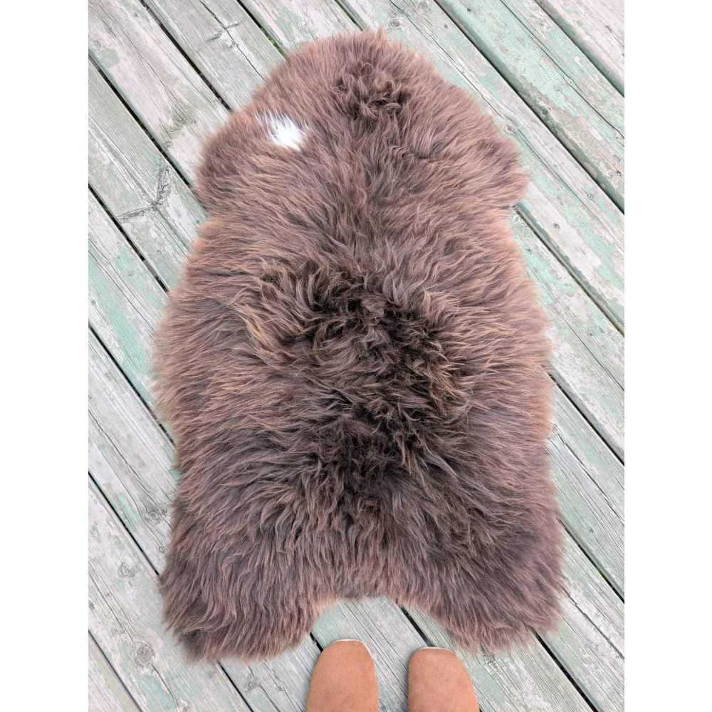 Rare British sheepskin rug 43x26 natural brown wool texture
