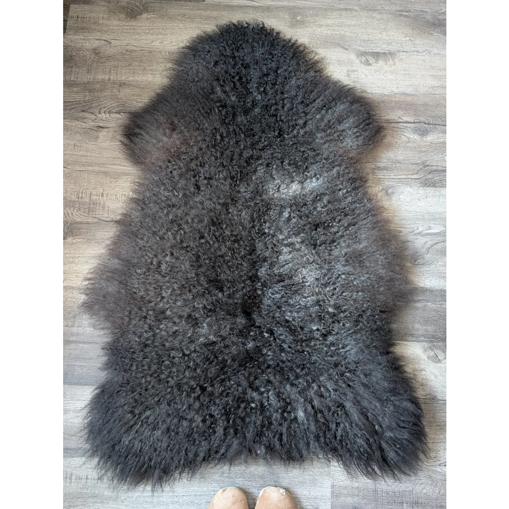 Massive 55x36 gotland sheepskin rug in plush dark gray curly fur
