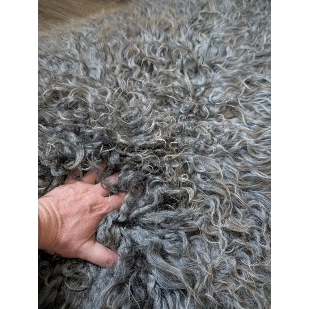 Massive 50x29 Gotland sheepskin rug, plush curly gray from Oliver Luxury Sheepskins