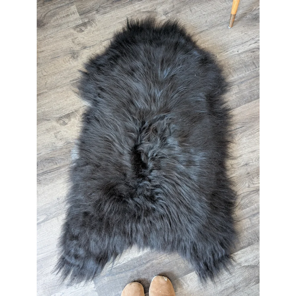 Soft Icelandic sheepskin rug, plush dark gray 50x28 inches fluffy texture