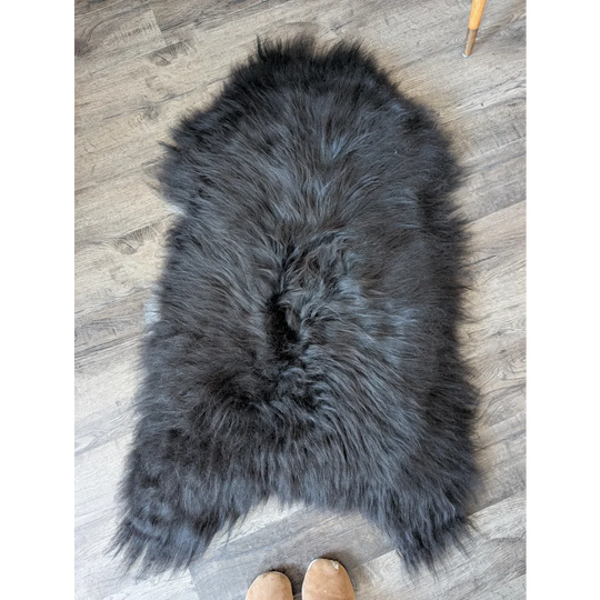 Soft Icelandic sheepskin rug, plush dark gray 50x28 inches fluffy texture