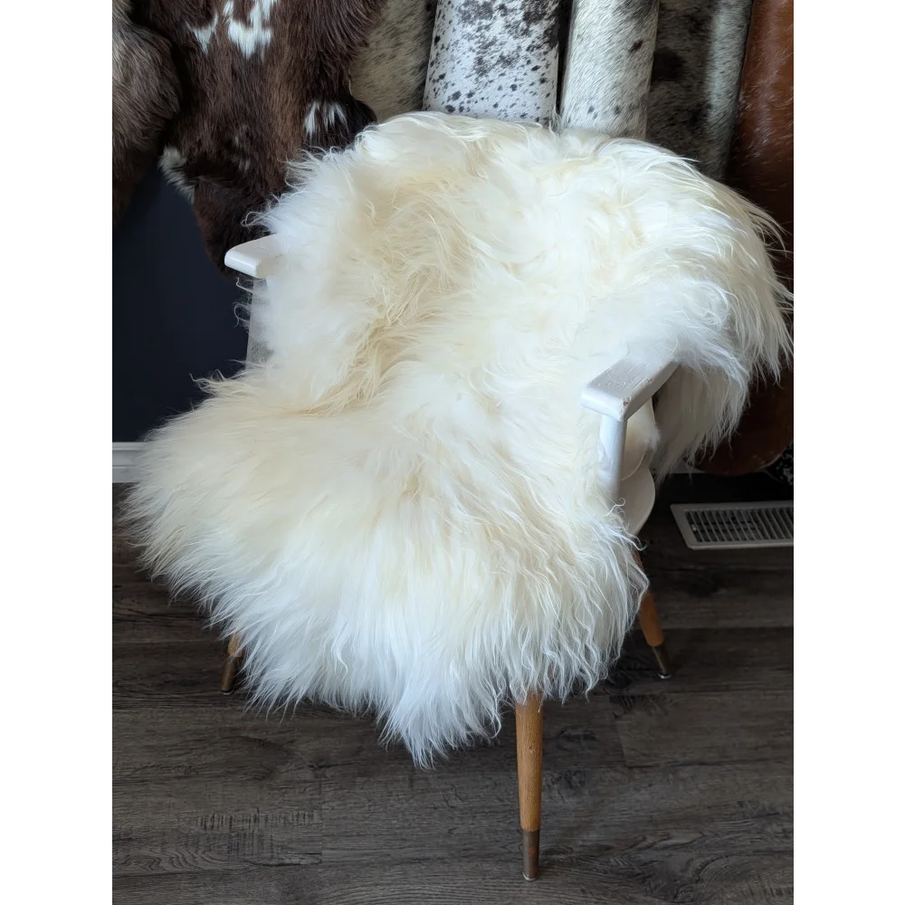 Soft Icelandic sheepskin rug 50x34 inches on vintage chair