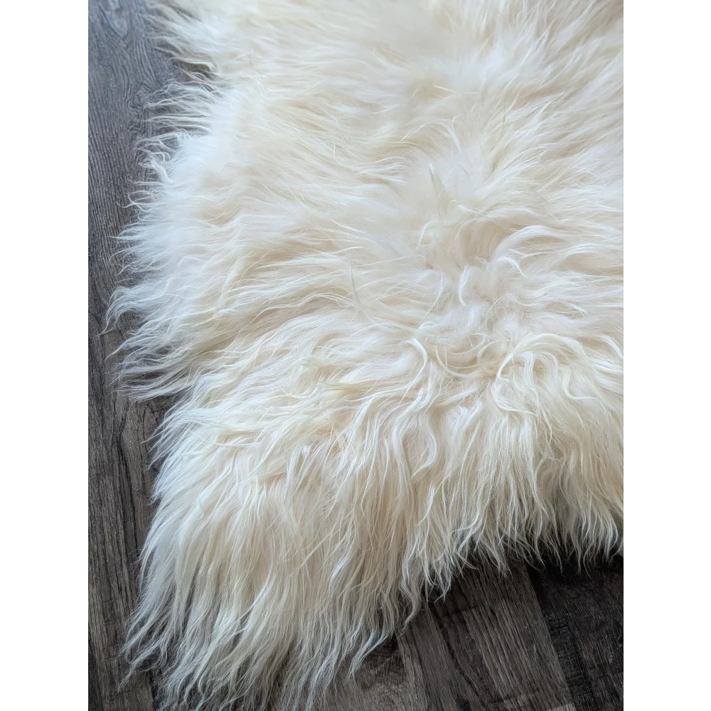Soft Icelandic sheepskin rug 50x34 inches, fluffy cream longhair texture