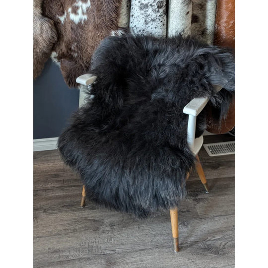 Soft Icelandic sheepskin rug 49x32 inches on white chair