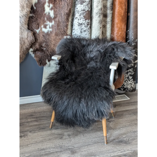 Soft Icelandic sheepskin rug AN52 on wooden chair 49x32 inches