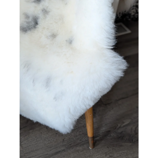 Soft Icelandic sheepskin rug 49x33in plush white chair cover with gray speckles