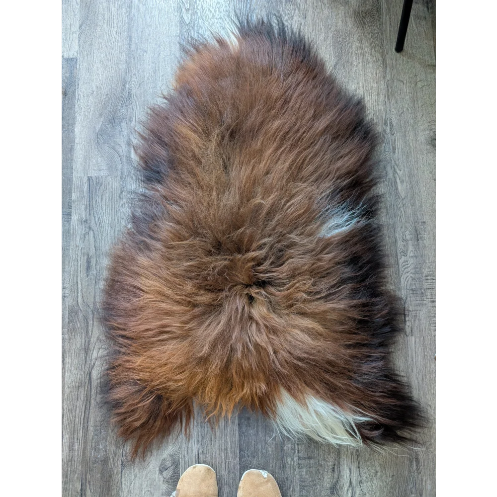 Soft Icelandic sheepskin rug AN54 51x30 inches brown black white fur