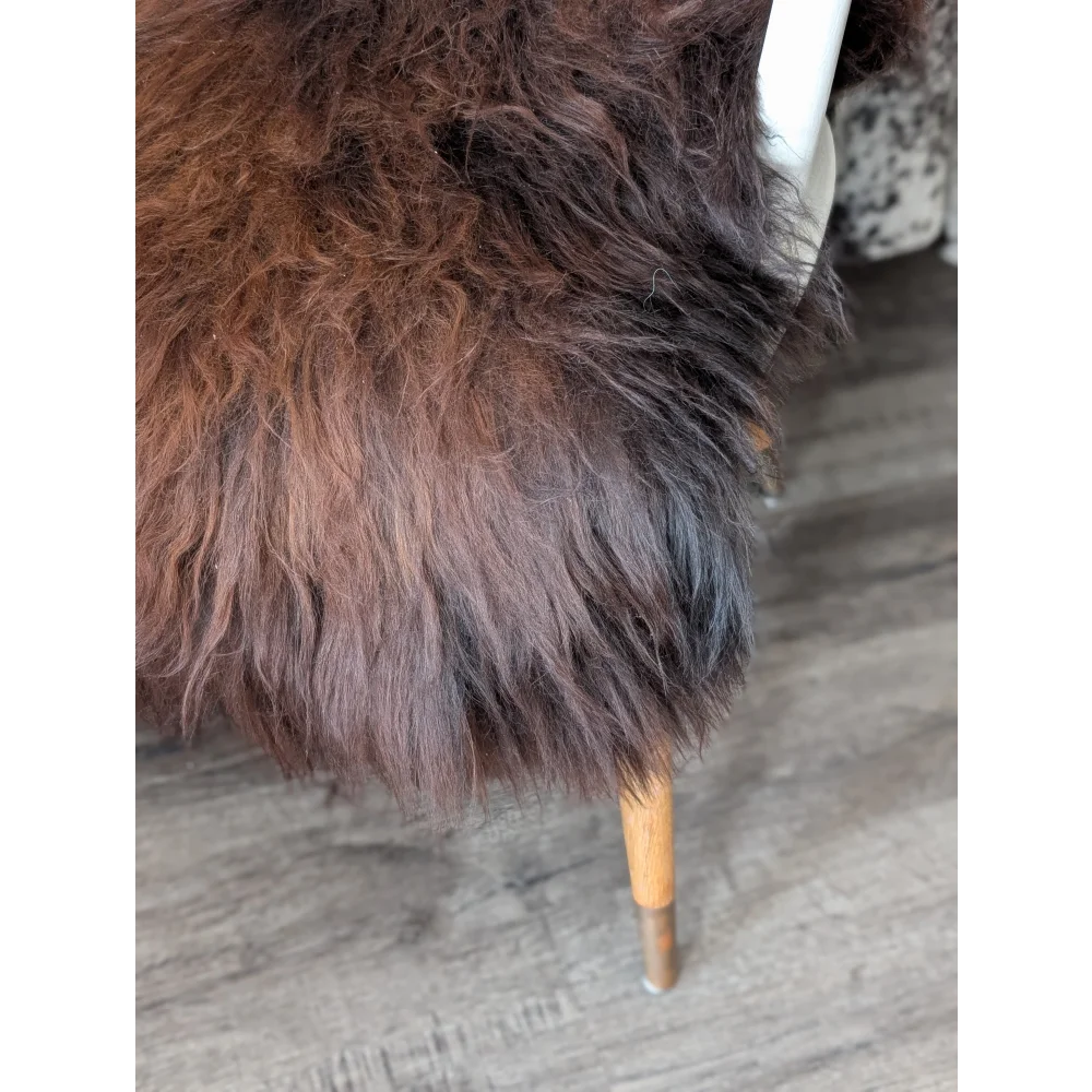 Plush long-haired brown Icelandic sheepskin rug chair, soft 49x28 inches