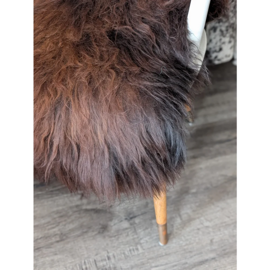 Plush long-haired brown Icelandic sheepskin rug chair, soft 49x28 inches