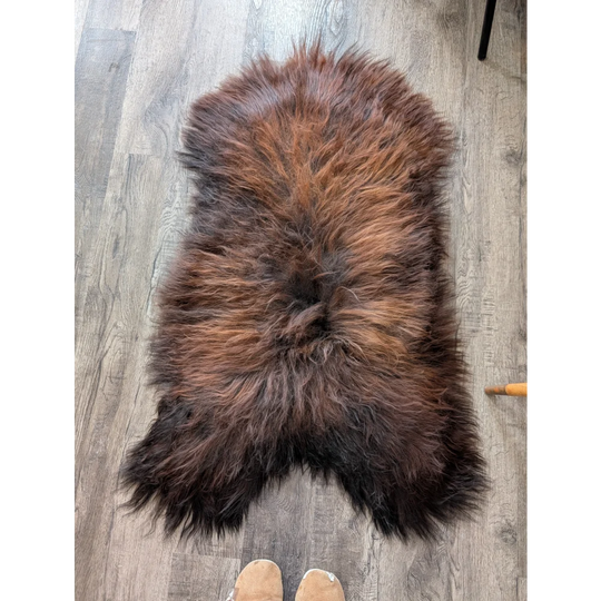 Soft Icelandic sheepskin rug AN55 49x28 inches in brown tan hues