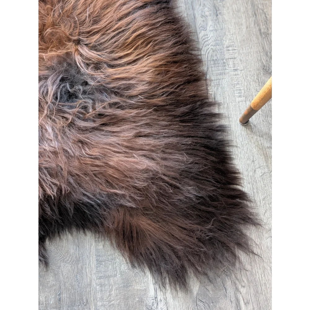 Soft Icelandic sheepskin rug AN58 49x32 inches in brown charcoal gradient