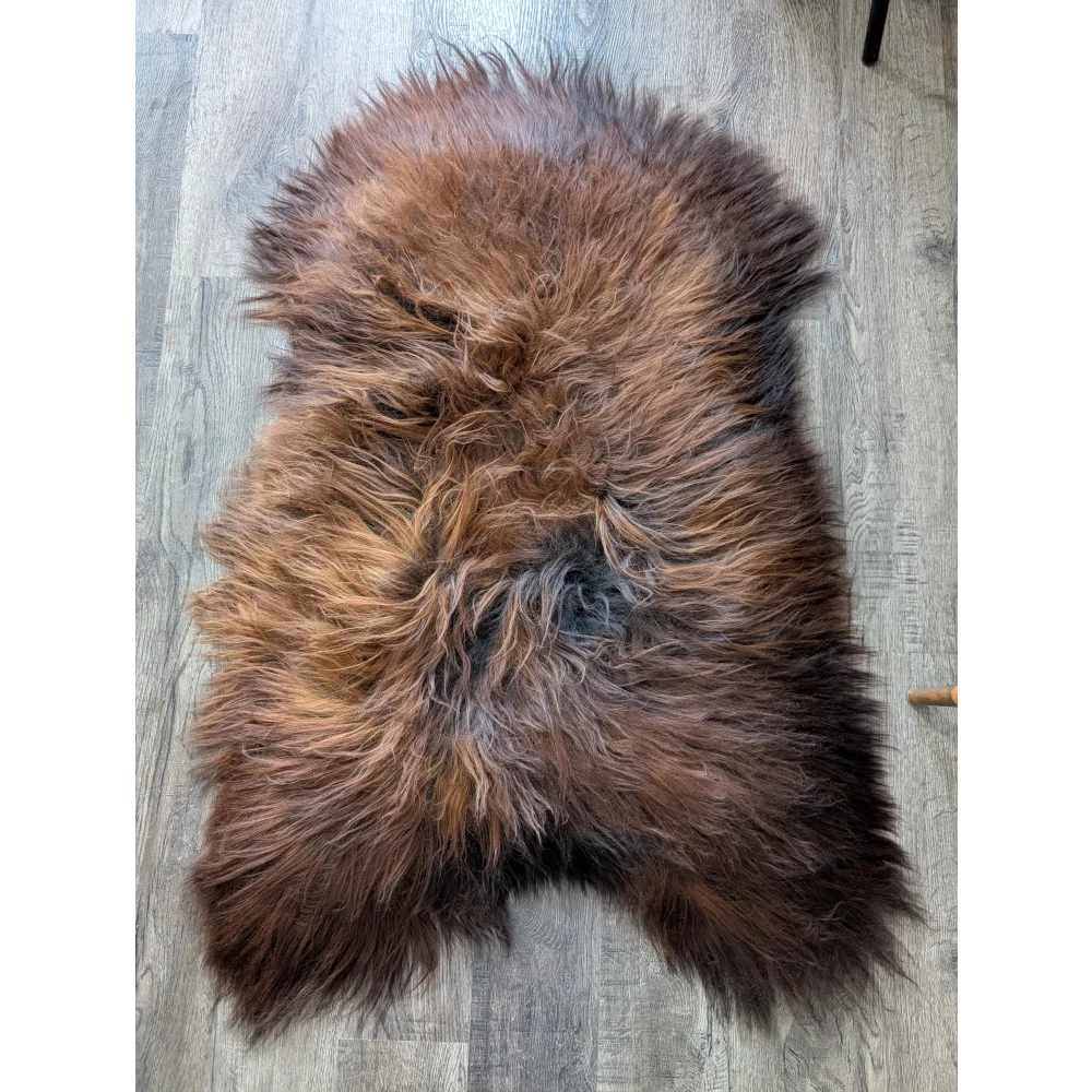 Soft Icelandic sheepskin rug AN58 49x32 inches plush brown fur
