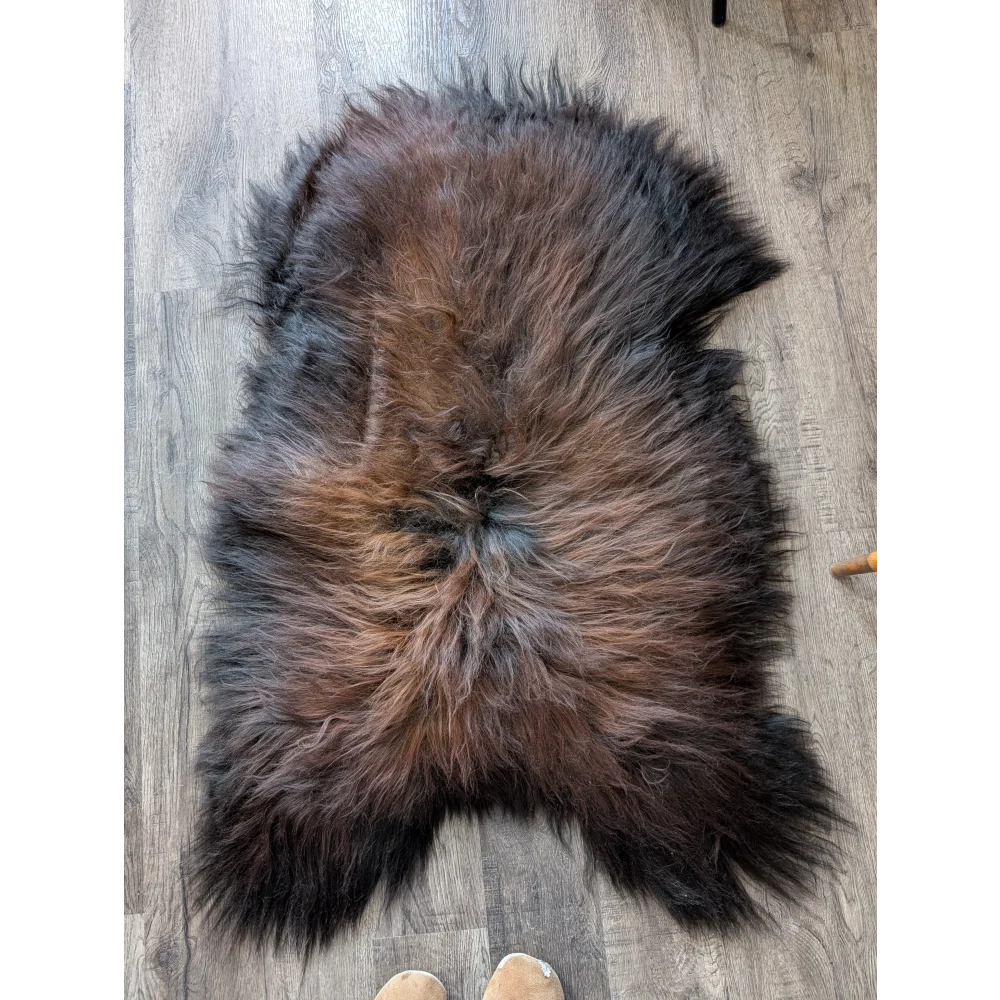 Soft Icelandic sheepskin rug AN59 49x32 inches dark brown gradient fur