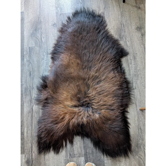 49x29in soft Icelandic sheepskin rug, plush shaggy brown black texture