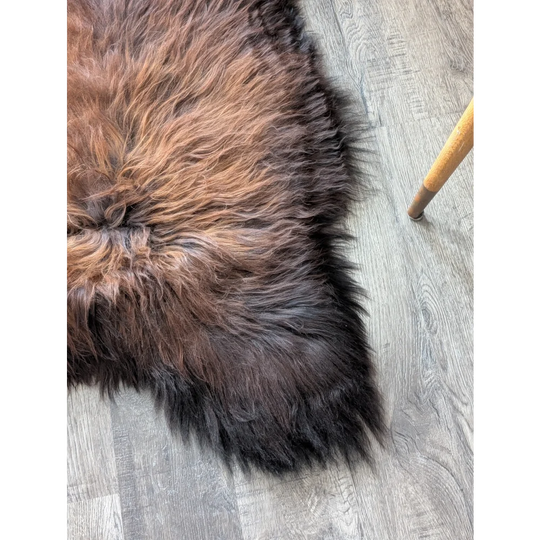 Soft Icelandic sheepskin rug AN60 49x29 inches plush brown black fur