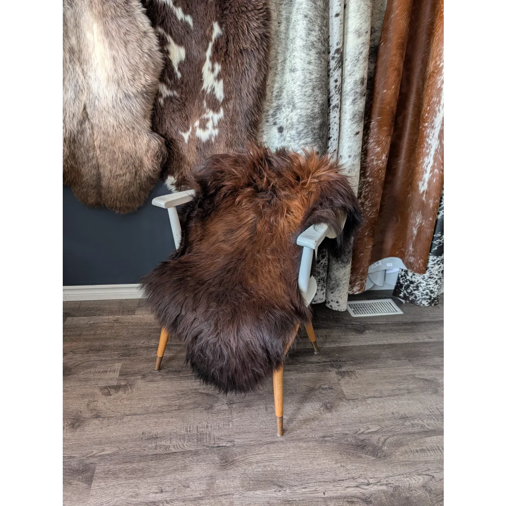 Soft Icelandic sheepskin rug on white chair, 49x29 inches