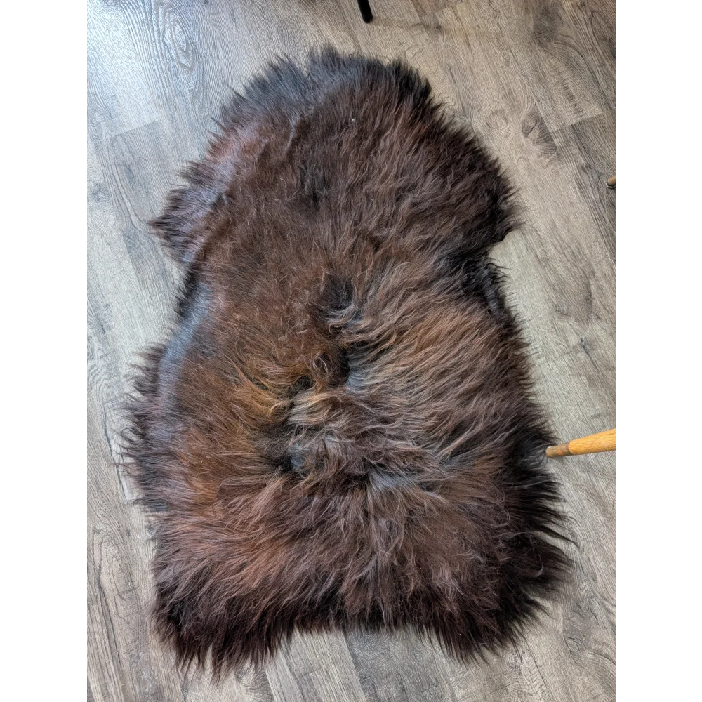 Soft Icelandic sheepskin rug, plush 48x30in AN61 brown fur texture