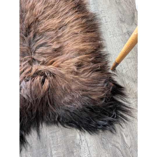 Soft Icelandic sheepskin rug AN62 51x31 inches plush brown black texture
