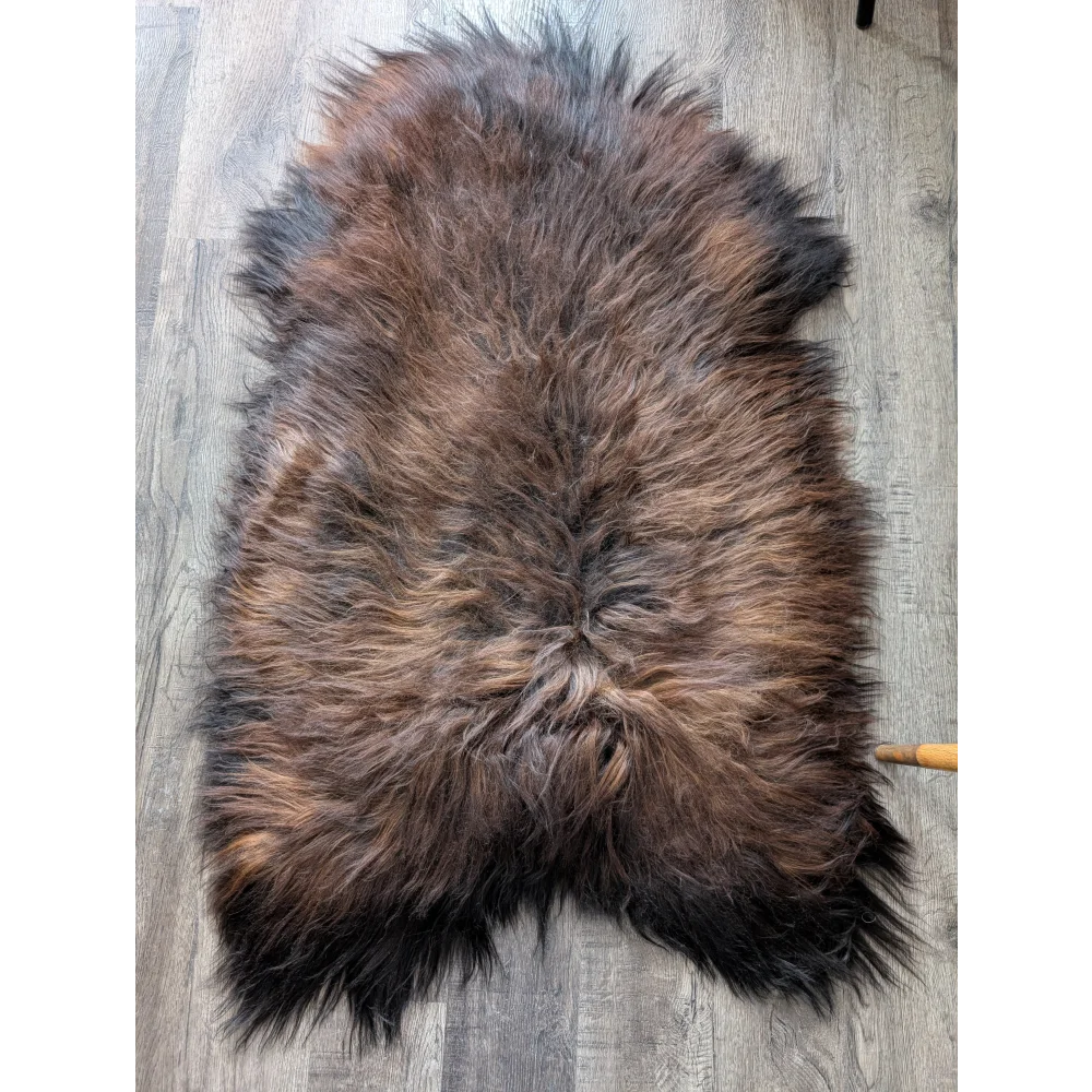 Soft Icelandic sheepskin rug AN62 51x31 inches brown black fur
