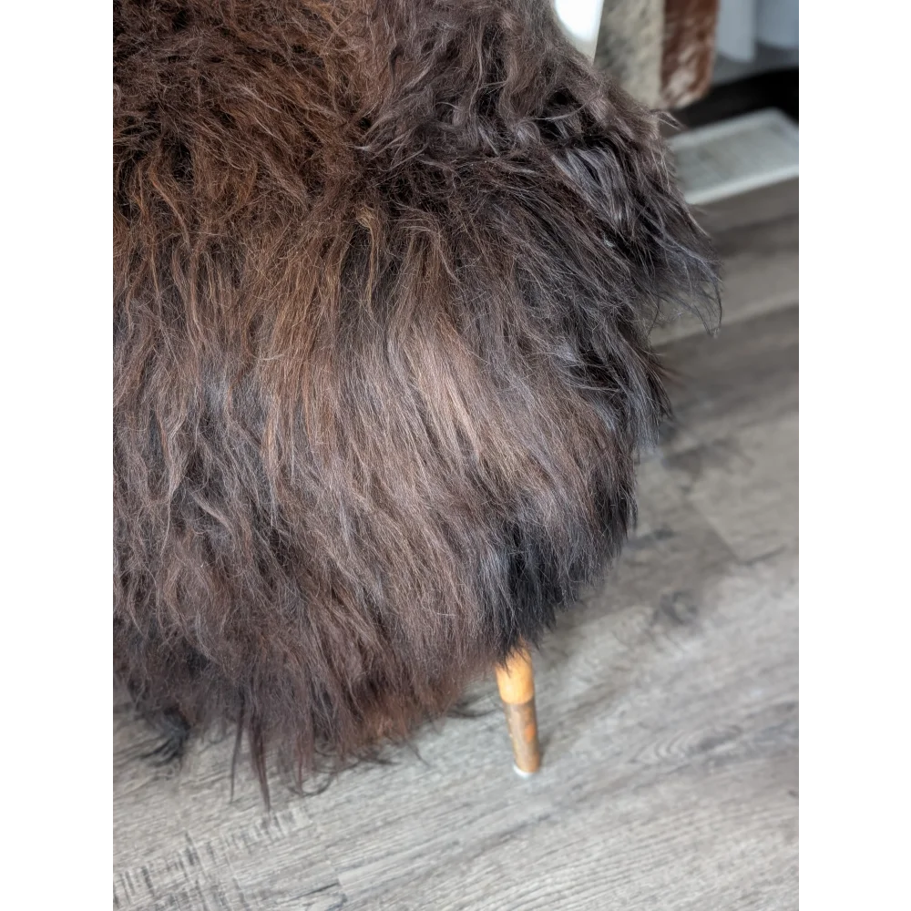 Plush dark brown Icelandic sheepskin rug chair, soft faux fur 51x31 inches