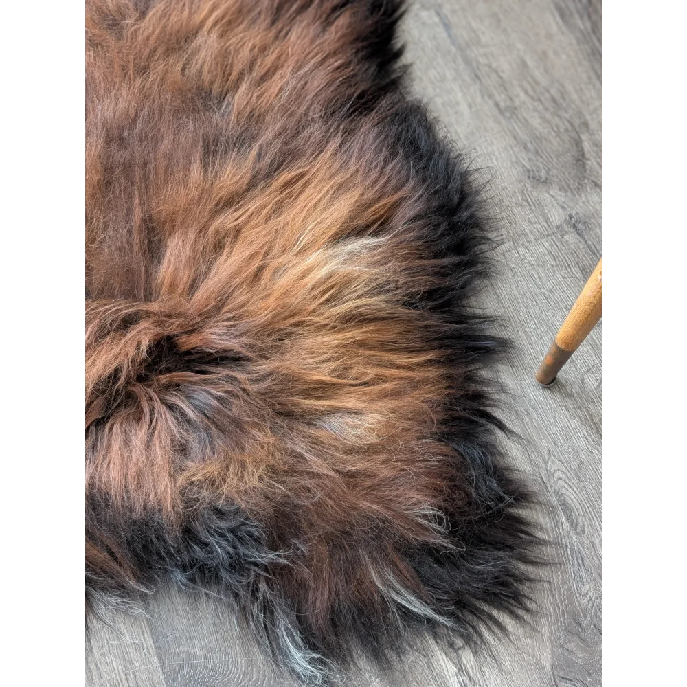 Soft Icelandic sheepskin rug AN65 49x31 inches brown black gradient