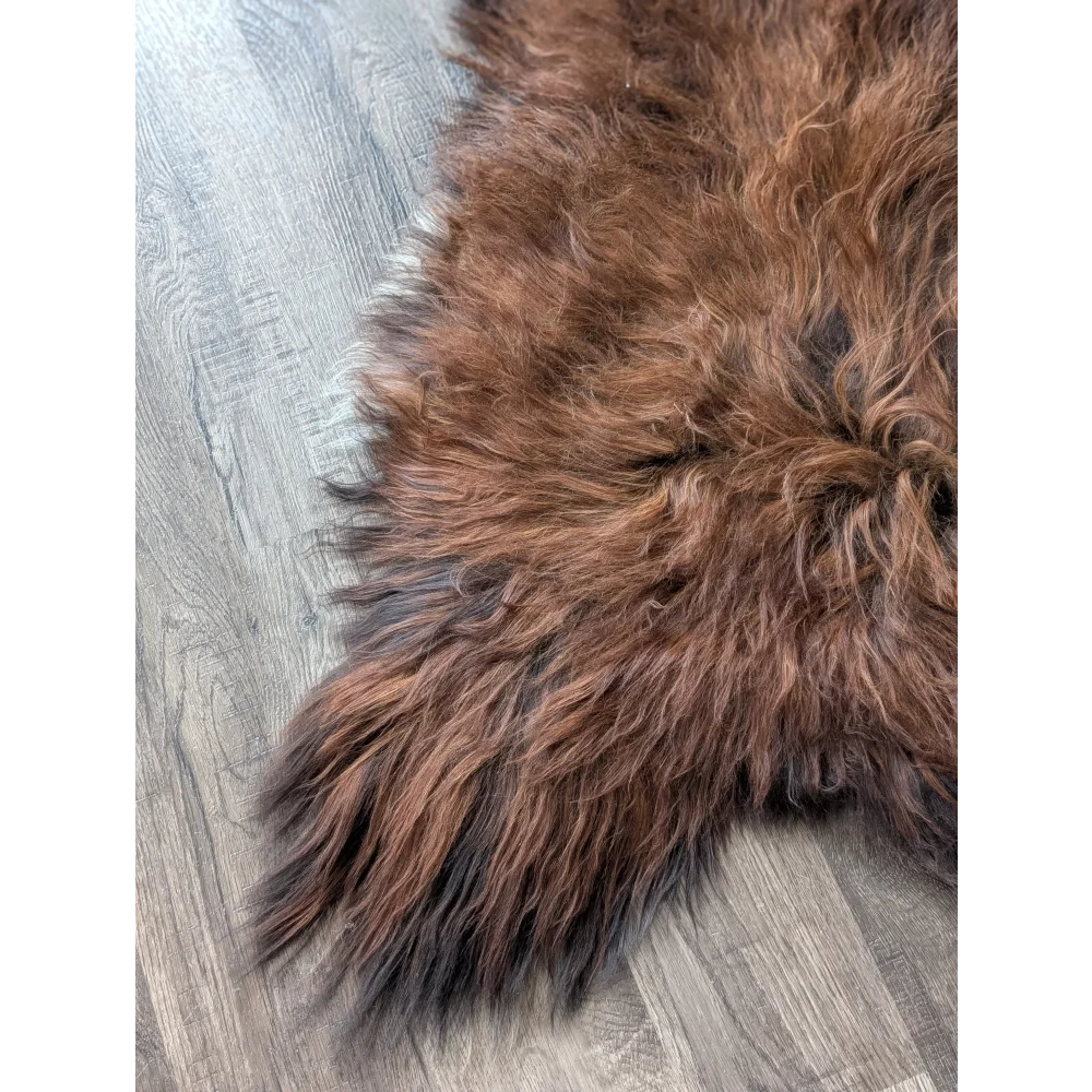 Soft Icelandic sheepskin rug AN66 50x27 shaggy brown fur texture