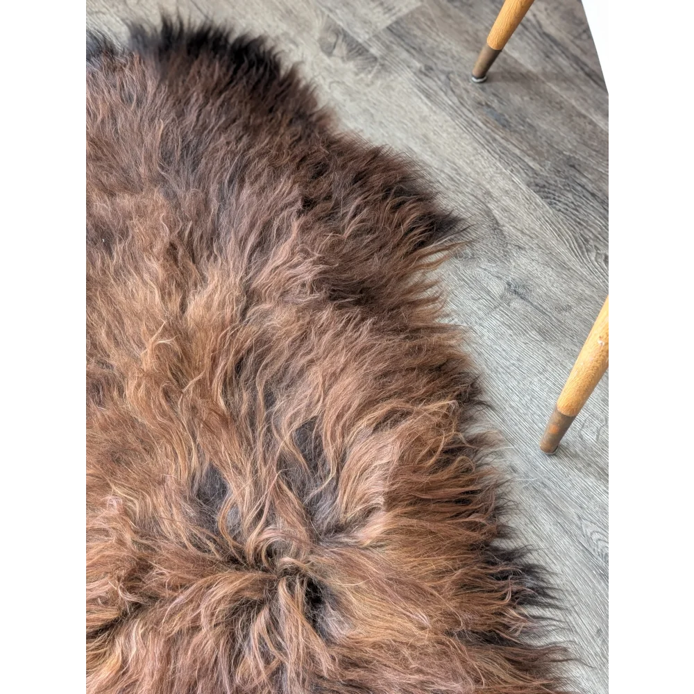 Soft Icelandic sheepskin rug AN66 50x27 plush shaggy brown black fur