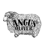 Angus oliver logo featuring a detailed black-and-white illustration of a woolly ram with prominent curved horns.