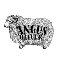 Angus oliver logo featuring a detailed black-and-white illustration of a woolly ram with prominent curved horns.