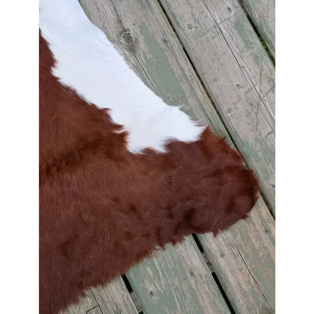 Large ASM#128 cowhide rug, brown and white, 83x77 inches, soft underfoot