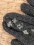 Dark gray azalea mittens with delicate light gray and beige floral embroidery made from cozy zealand wool