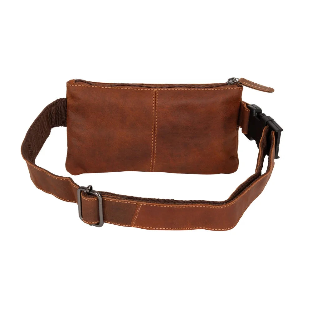 Bum bag Kakadu in wax pull-up leather with zipper and adjustable strap