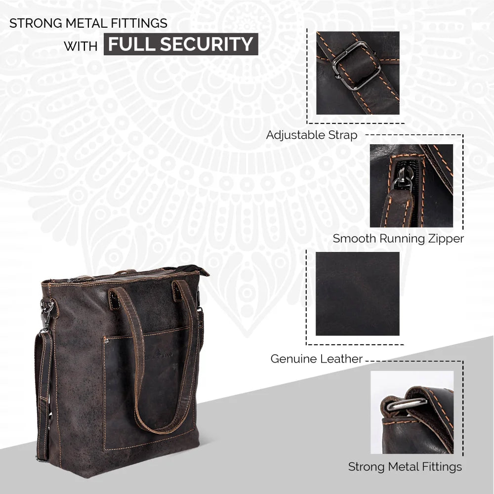 Classic leather tote Bunbury GW2025 dark brown with metal fittings