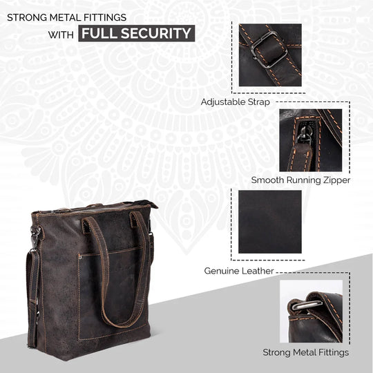 Classic leather tote Bunbury GW2025 dark brown with metal fittings