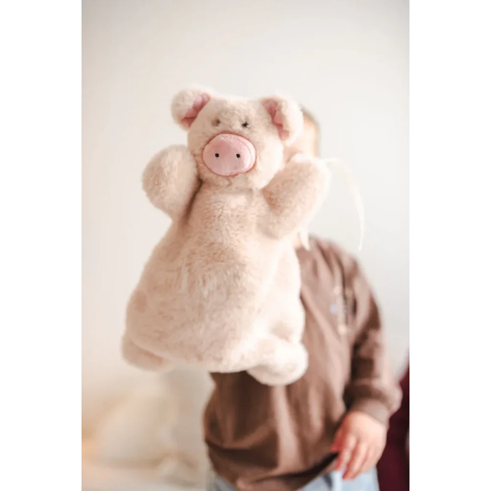 Soft light pink plush pig puppet from Baby Gift Set with dense shearling wool feel