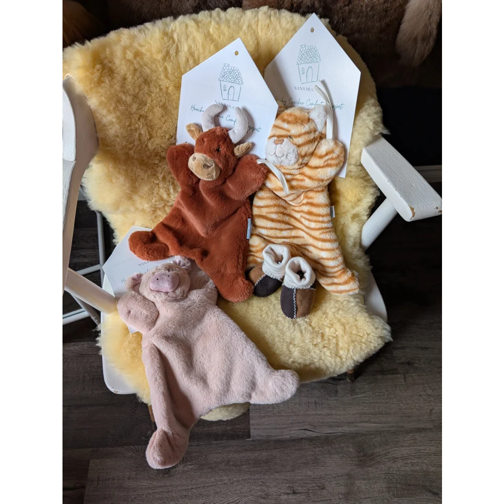 Baby Gift Set with plush comfort blankets, tiny booties, and medical sheepskin feel