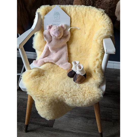 Baby Gift Set with medical sheepskin chair cover and cozy dense shearling wool