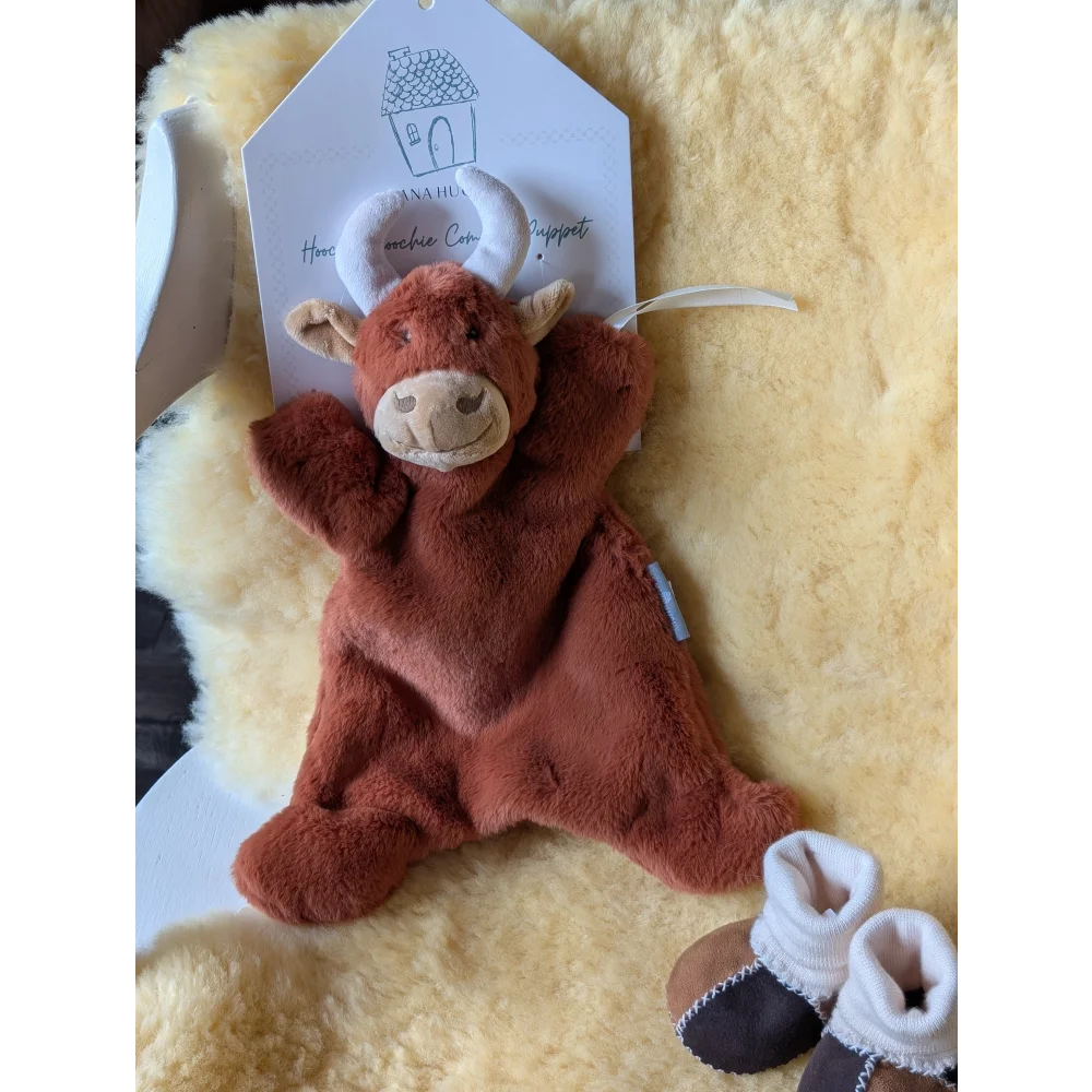 Brown plush bull hand puppet from Baby Gift Set ❤️, soft dense shearling wool feel