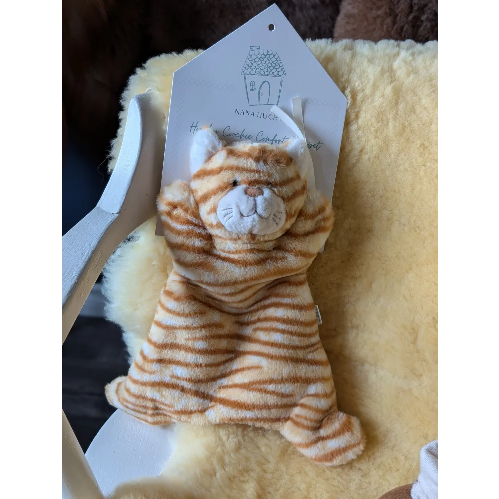 Soft orange-striped cat plush toy with tag, perfect for Baby Gift Set ❤️ featuring dense shearling wool feel
