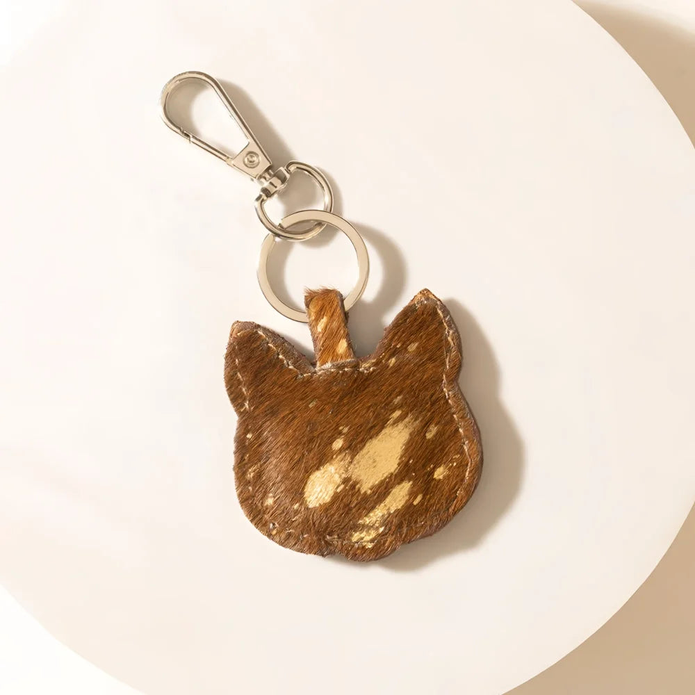 Honey Tan Barn Whisker cowhide cat western keychain