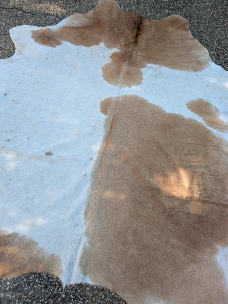 Beigewhite 117 large cowhide rug with brown and white natural irregular patches for rustic charm and beautiful rugs