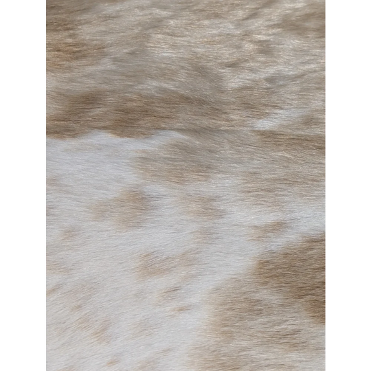 Extra large cowhide rug with beige and brown speckled cotton texture, beautiful and unmistakable aura