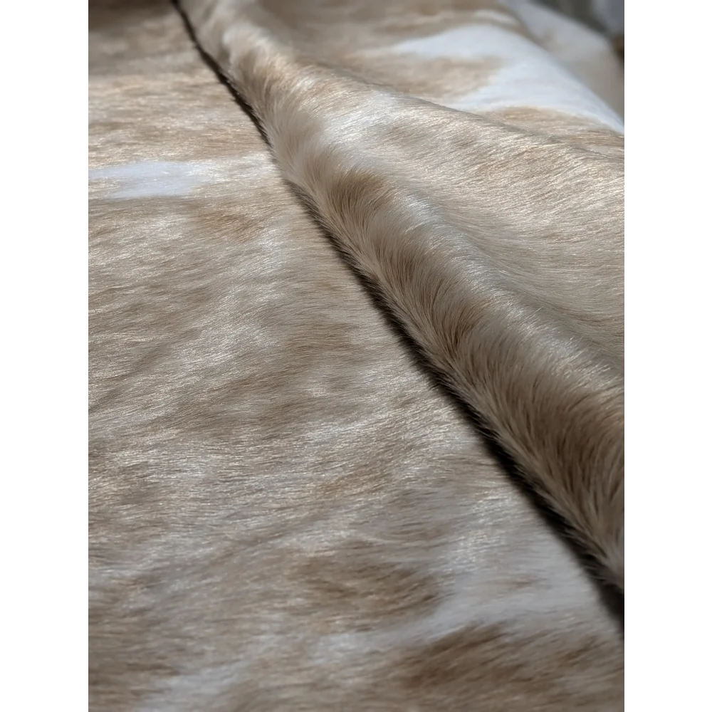 Extra large cowhide rug in beige and white, 74x63 inches with beautiful rugs aura