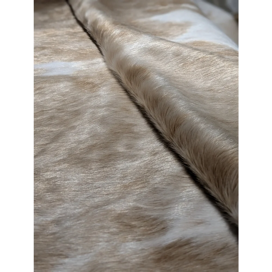 Extra large cowhide rug in beige and white, 74x63 inches with beautiful rugs aura