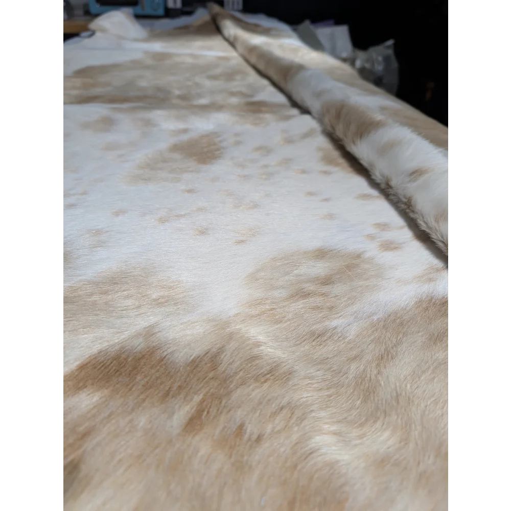 Extra large cowhide rug with natural brown white spots and leather edges, beautiful rugs with unmistakable aura